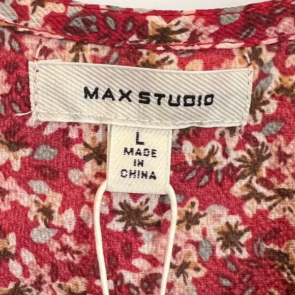 NWT MAX STUDIO Puff-Sleeve Floral Empire Dress Size Large - Picture 5 of 7